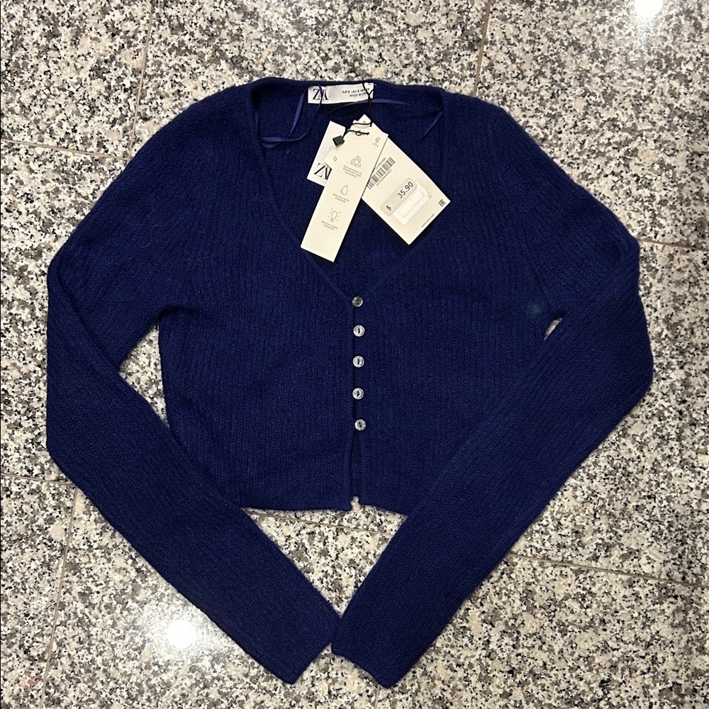 Zara Knitted Blue Purple Cardigan Size S NWT